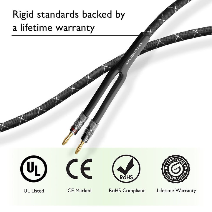 GearIT 14AWG Premium Heavy Duty Braided Speaker Wire Cable Dual Gold Plated Banana Plug Tips - In-Wall CL2 - Oxygen-Free Copper (OFC) - www.gearit.com