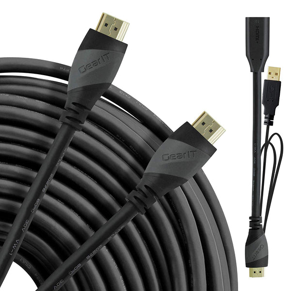 GearIT HDMI 1.4 High Speed Cable with Built-in Signal Booster, CL2 Rated, In-Wall, 4K Full HD, ARD - 100 Feet / 30.48 Meters - www.gearit.com